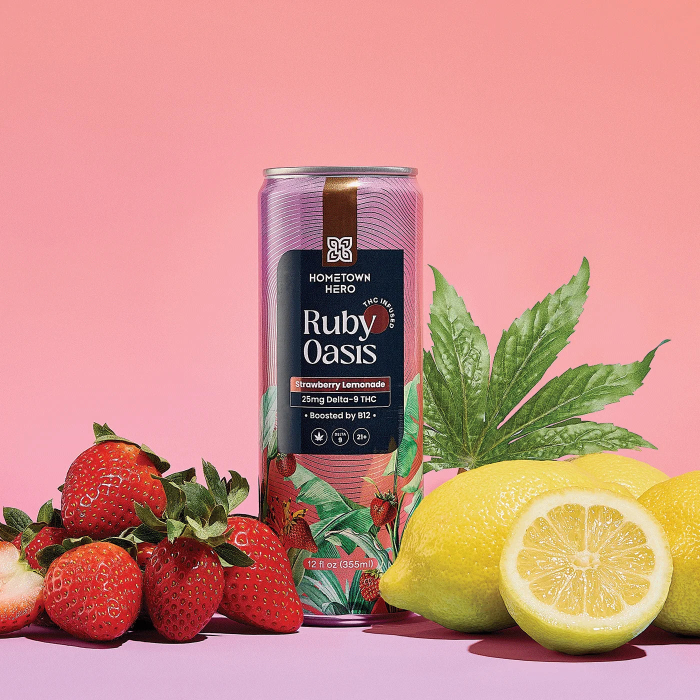 Hometown Hero Ruby Oasis (Strawberry) 25mg THC Lemonade - 12Oz