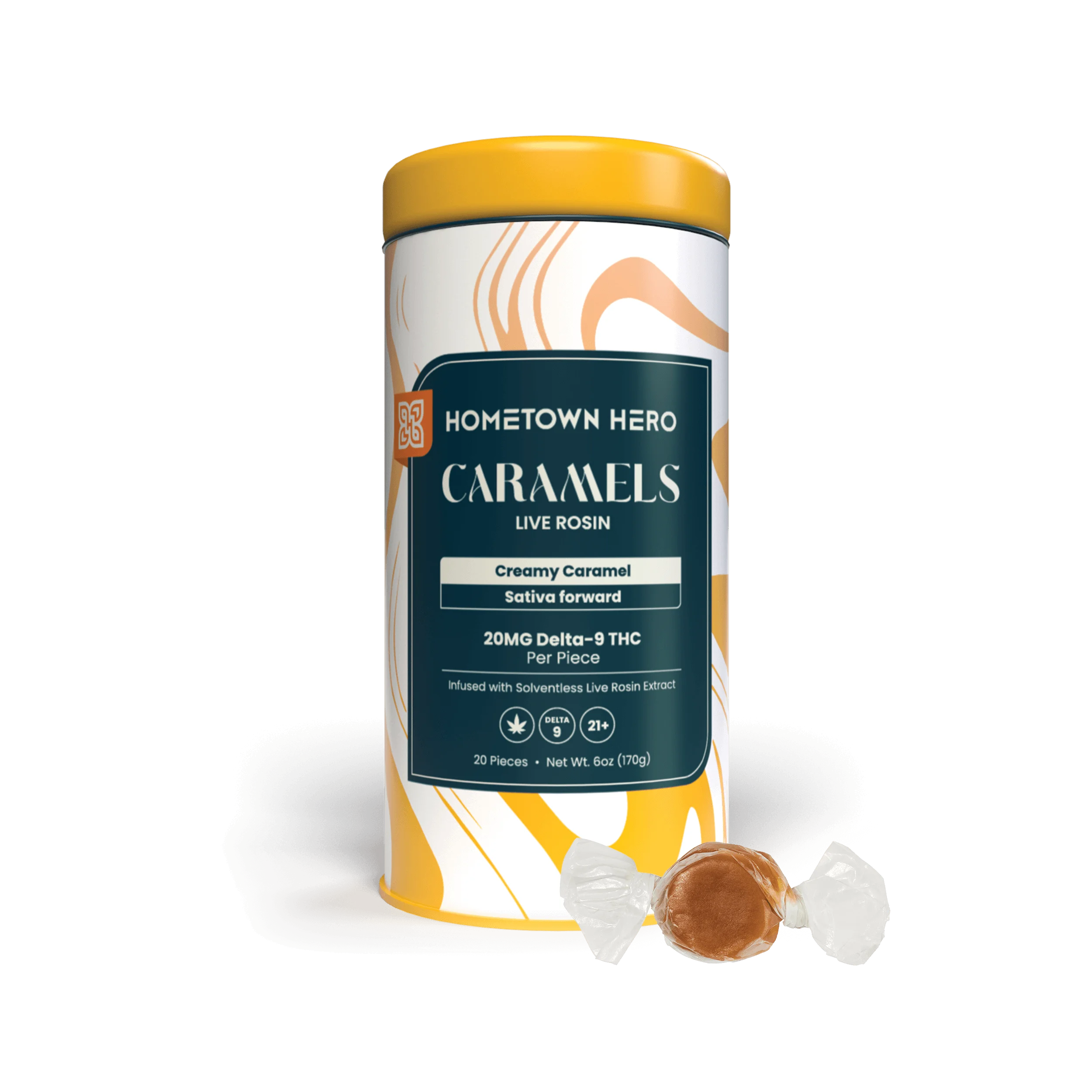 Shop Hometown Hero Caramel Delta-9 Live Rosin Taffy – 20mg THC