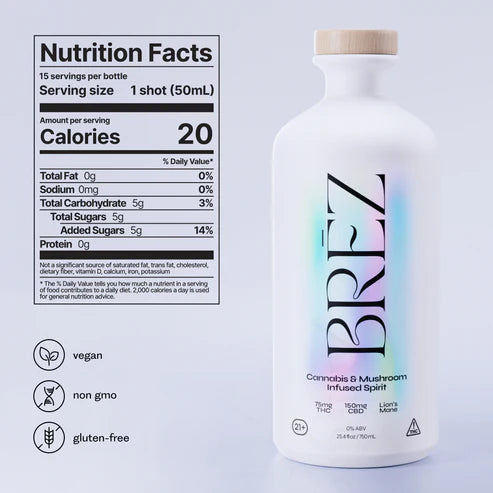 BREZ OG Spirit Cannabis & Mushroom Infused 5mg THC 10mg CBD + 2200mg Lion's Mane