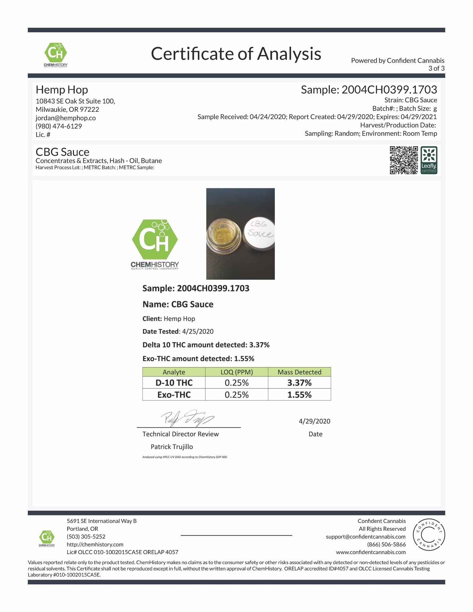 CBG Sauce Delta 8 , Delta 10, Exo-THC Delta 11 Lab Results