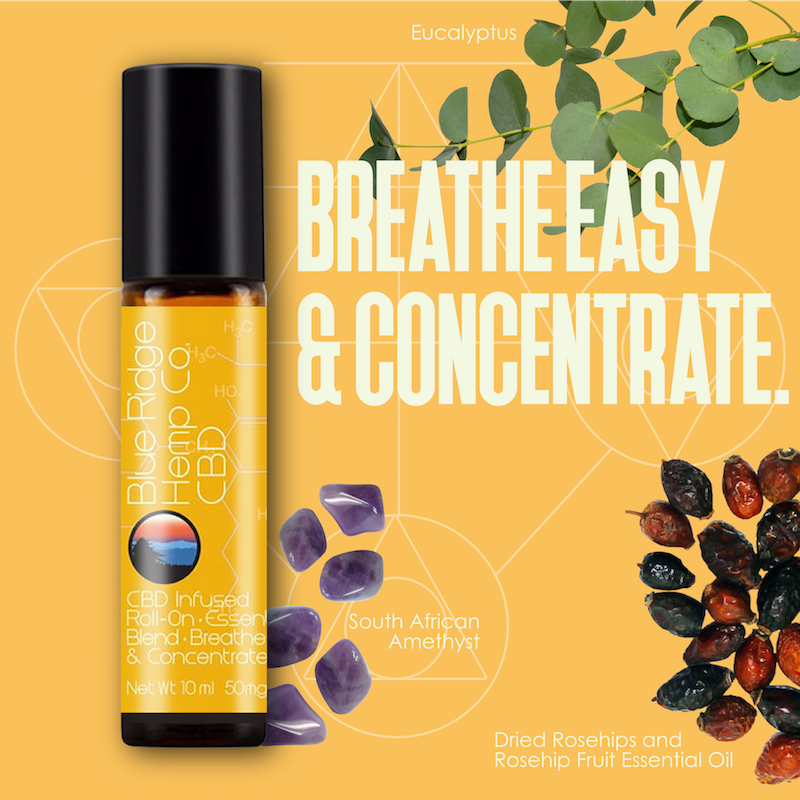 CBD Infused Roll-On Essential Oil Blend Breathe Easy & Concentrate 10ml 50mg CBD