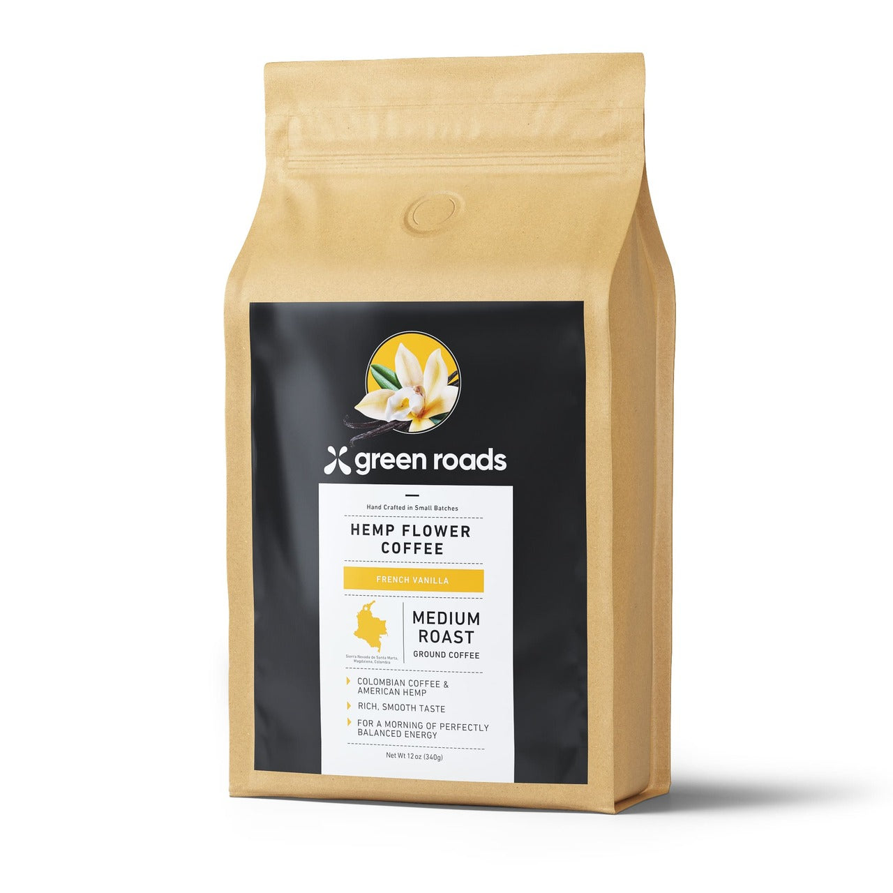 Hemp CBD Coffee - Medium Roast French Vanilla Hemp Flower Coffee 12 oz bag